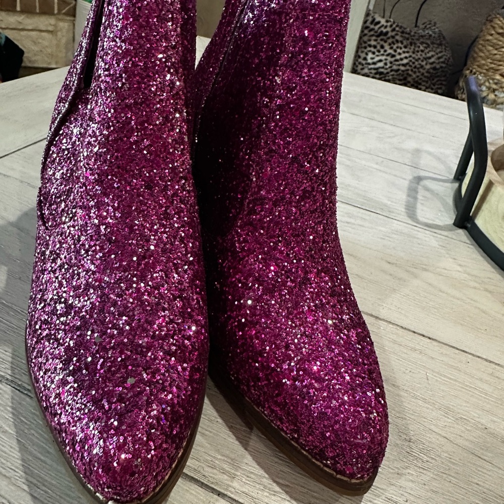 Glitter Pointed Toe Ankle Boots - Pink